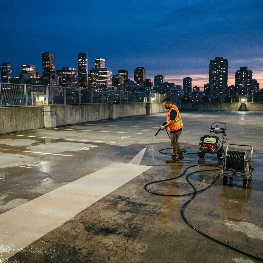 Parking Deck Cleaning on a DeKalb County commercial property