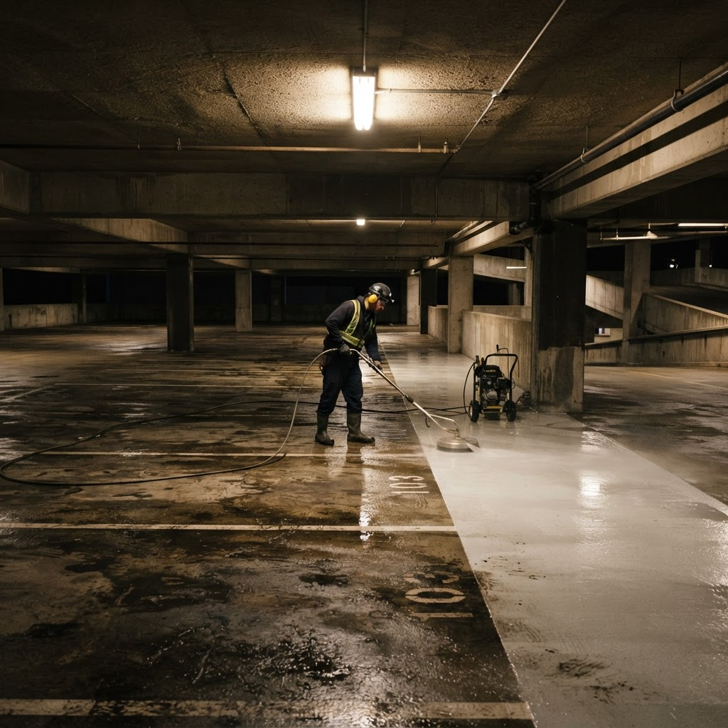 Parking Garage Cleaning on a DeKalb County commercial property