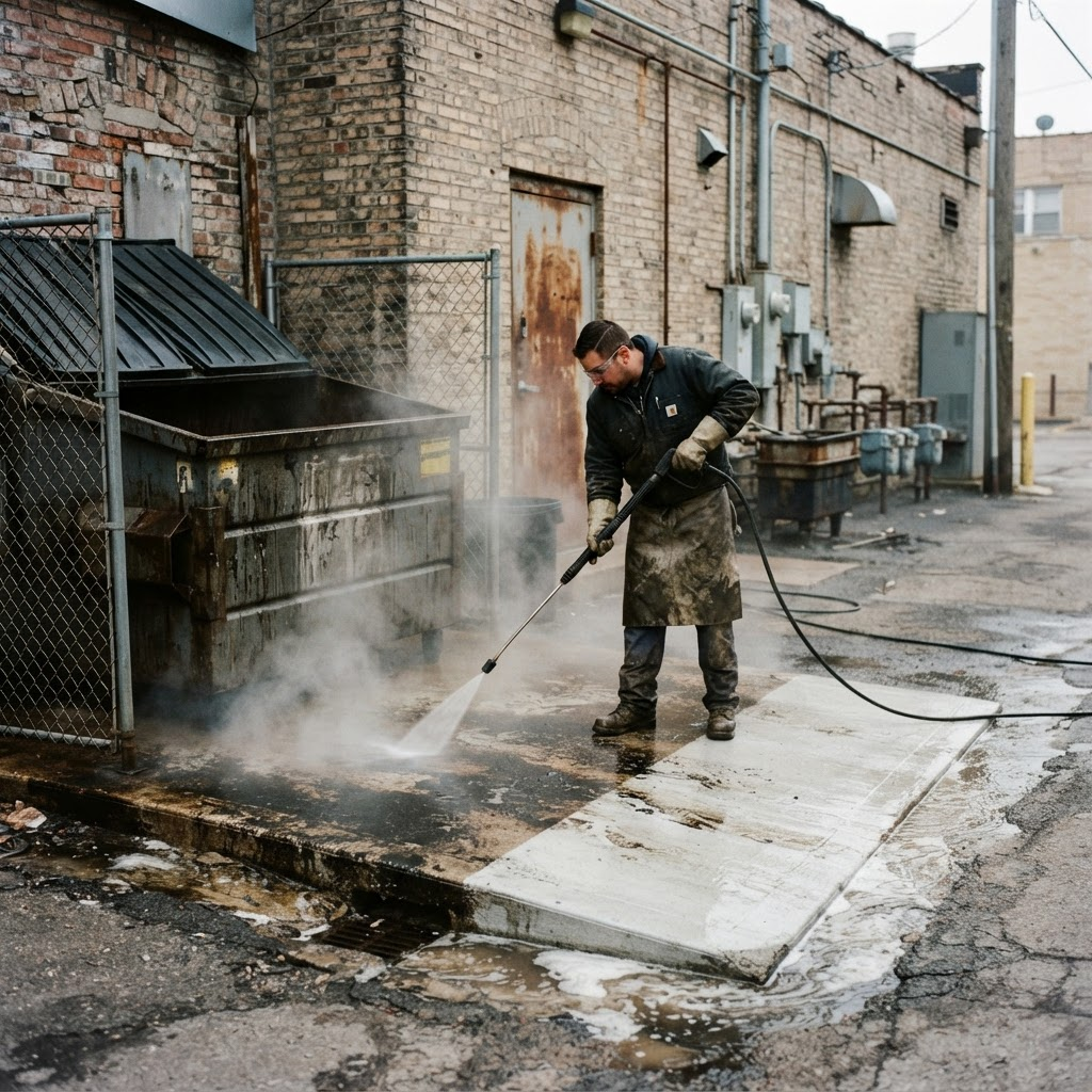 Dumpster Pad Cleaning on a DeKalb County commercial property