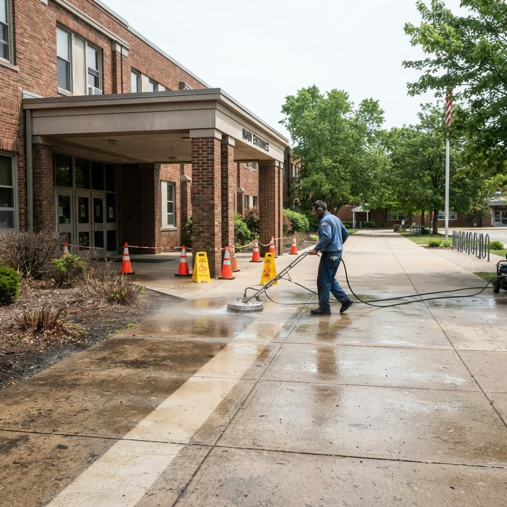 Sidewalk & Walkway Cleaning on a DeKalb County commercial property
